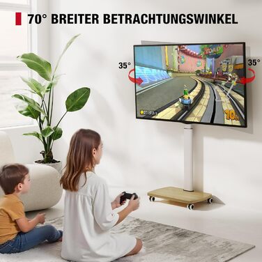 Підставка для телевізора мобільна з дерев'яною основою, поворотна, 19-42 дюйми, біла, до 20 кг, VESA 200x200 мм