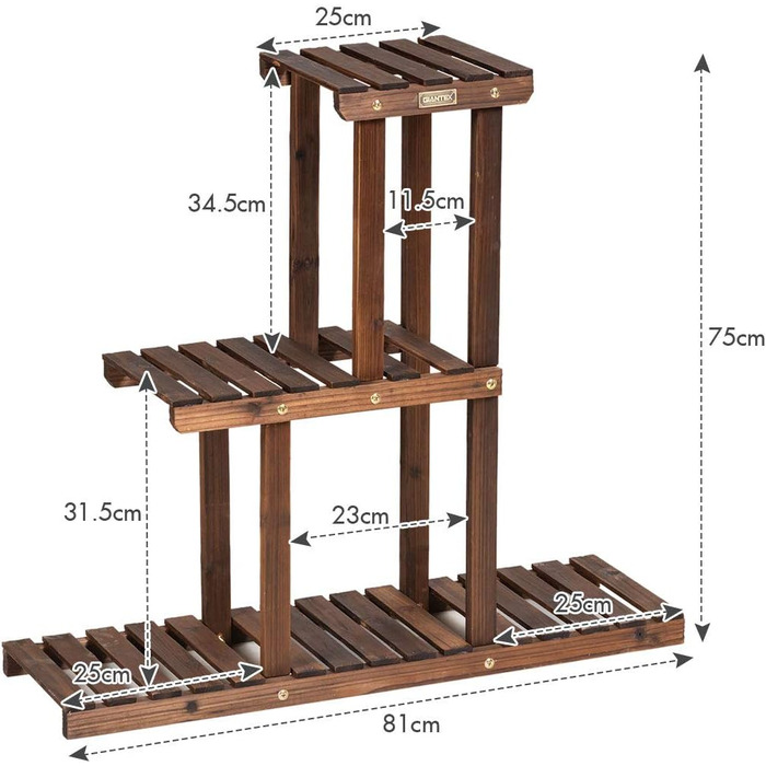 Полиця для рослин Дерево, Підставка для квітів, Сходи для квітів 3 поверхи (825x75см)