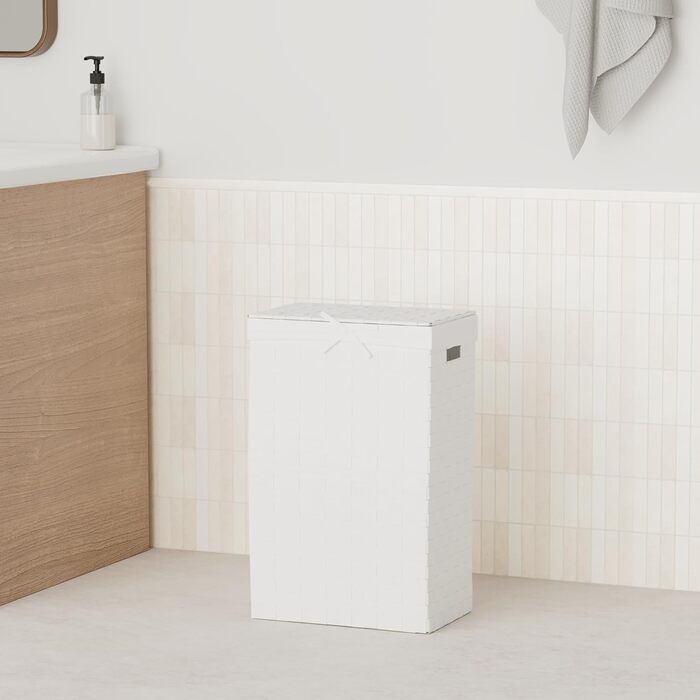 Кошик для білизни RAN6891 Stan з кришкою, ручками, плетіння з металевим каркасом, знімний вкладиш з льону, 30 x 30 x 50 см, Коричневий