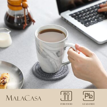 Набір кавових кухлів MALACASA з 4 шт. , порцеляновий набір кухлів 560 мл, великі сучасні керамічні чашки для чаю, соку, латте, капучино, какао. Можна мити в посудомийній машині та мікрохвильовій печі, сіра серія REG