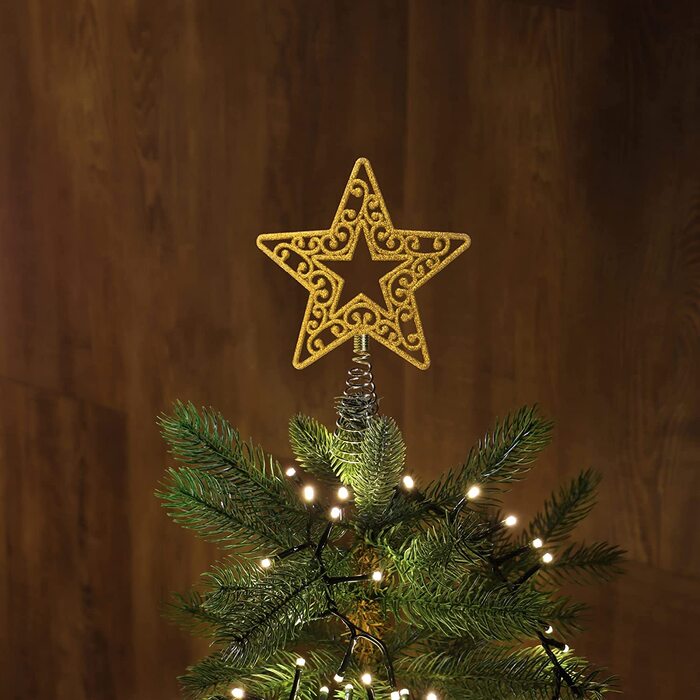 Мереживо для ялинки com-four для ялинки-міцне і не б'ється-підходить для будь-якої вершини дерева-блискуча зірка в якості верхівки ялинки - Різдвяна прикраса (золотий колір)