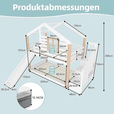 Двоярусне ліжко для дітей з драбиною, біле (90x200)