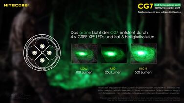 Мисливська лампа Nitecore Chameleon CG7, біле світло 2500 люмен, зелене світло 540 люмен, світлодіодний ліхтарик, відстань променя 280 м, чорний
