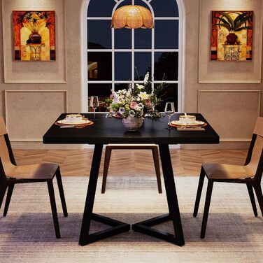 Стіл обідній Tribesigns 80x80 см, на 4 особи, промисловий стиль, металевий каркас (чорний)