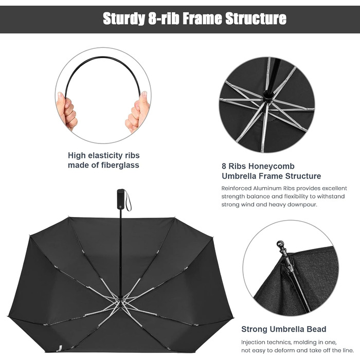 Дюймова велика автоматична вітрозахисна 3-складна компактна туристична парасолька для гольфу чорна, 4Free 54-