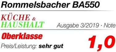 Хлібопічка ROMMELSBACHER BA 550 - 13 програм, автоматичний відсік для інгредієнтів, 2 розміри хліба (700 г / 900 г), регульований ступінь підрум'янювання в 3 етапи, також для безглютенового хліба, нержавіюча сталь/чорний