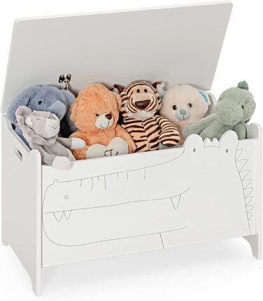 Дерев'яна скриня для іграшок COSTWAY, шафа та лавка для іграшок 2 в 1, ящик для іграшок 60 x 33 x 37,5 см (білий)