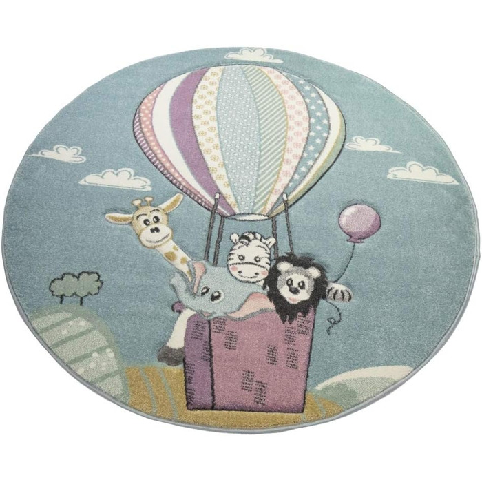 Дитячий килимок Ігровий килимок Гаряча повітряна куля тварини пастельно-блакитного кольору (кругла 160 см)