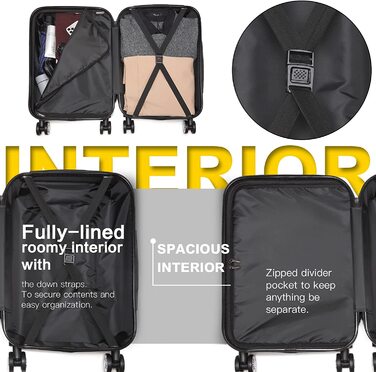 Чемодан ручної поклажі KONO з жорсткою оболонкою, на колесах, 55x38x22 см, 33 літри, сірий