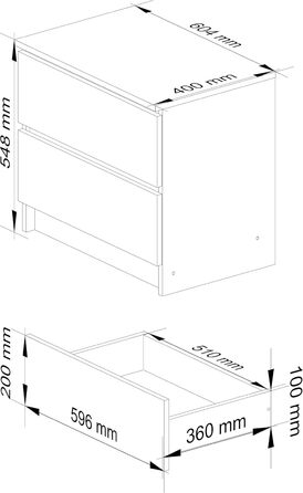 Комод AKORD K60, 2 шухляди, Білий/Капучино, Ш60xH55xD40 см, 20кг, Сучасний дизайн