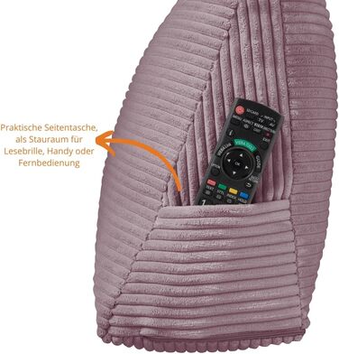 Подушка для спини в ліжко та на диван sleepling з вельвету, велика клиновидна подушка для читання та підтримки попереку з бічним кишенею, знімний чохол, 70x40x20 см, колір старе роже