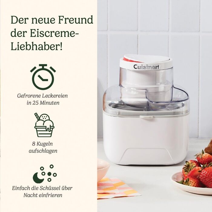 Морозивниця Cuisinart Solo Scoops ICEM10, 475 мл – для домашнього морозива, джелато, сорбету та замороженого йогурту, компактна, швидке приготування за 25 хвилин