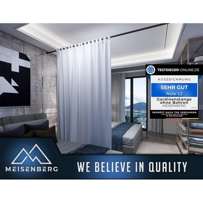 Штанга для душу без свердління 160-210 см, Ø 32 мм, з кріпленнями - для завіс у ванну, міжкімнатні перегородки та кухня