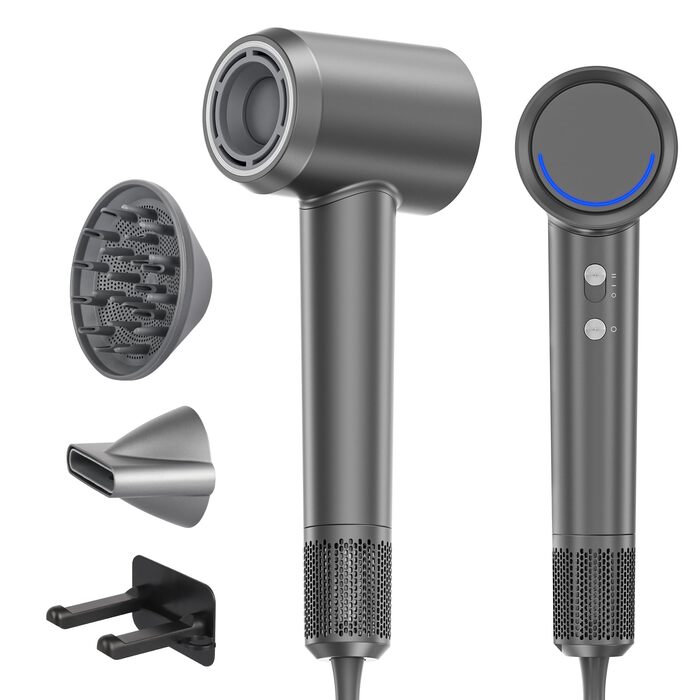 Професійний фен для волосся з безщітковим двигуном 110 000 об/хв, іонізацією (200 млн негативних іонів), 4 температурних та 2 швидкісних режимах, з дифузором та концентратором