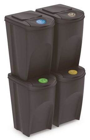 Сортувальний ящик для сміття з кришкою об'ємом 35 л-набір з 3 / - Штабельована система поділу сміття-Сортувальник відходів Сепаратор Sytem розділові кошики штабельовані з відкидною кришкою (антрацит, набір з 4 шт. -35 л)