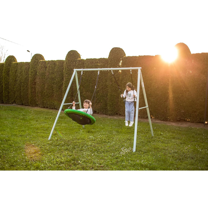 Гойдалка-гніздо для саду HyperMotion Storchennest з А-рамою, 2 місця, 150 кг, зелено-сіра (HYP1)