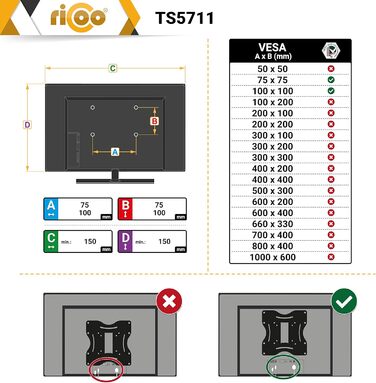 Кріплення для монітора RICOO TS5711: тримач для екрану 12-29 дюймів, кріплення на стіл, VESA 75/100