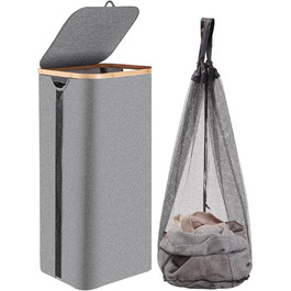 Кошик для білизни з кришкою, 100 л, з прозорим вікном, знімні мішки, сірий (02)