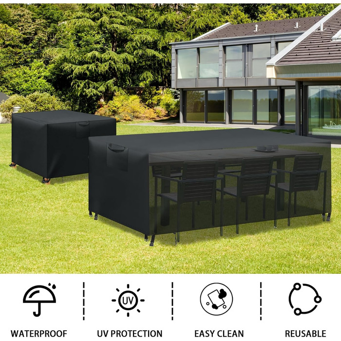 Водонепроникний чохол для садовой меблів - захисна тканина 420D Oxford, чорний, 180x120x74 см