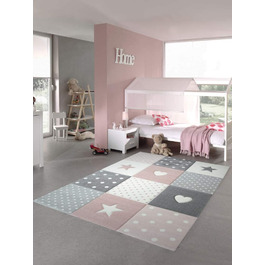 Килим для дитячої кімнати Carpetia Зірки і серце 200х290 см рожево-сірий