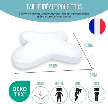 Дитяча подушка Inphysio з Memory Foam: бамбукова тканина, ергономічна підтримка шиї, 50x30x5,5 см (білий - метелик)