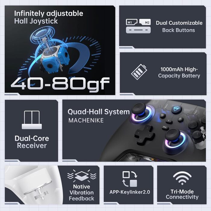 Геймпад Machenike G3V2 для PC, Switch, iOS, Android - бездротовий контролер з RGB-підсвічуванням та програмованими кнопками