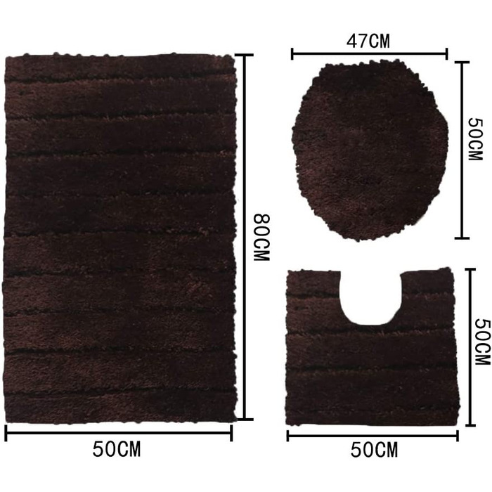 Комплект килимків для ванної кімнати Jianyana: 3 шт. (мікрофібра, антиковзаючі, м'які, з малюнком смужок кави)