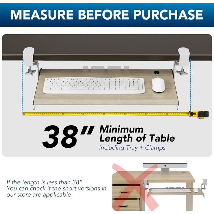 Висувна підставка для клавіатури під стіл з К-кріпленням, великого формату, стійка, ковзна, платформа для клавіатури 838 мм x 280 мм, висувна платформа, комп'ютерна шухляда для набору тексту (дуб)