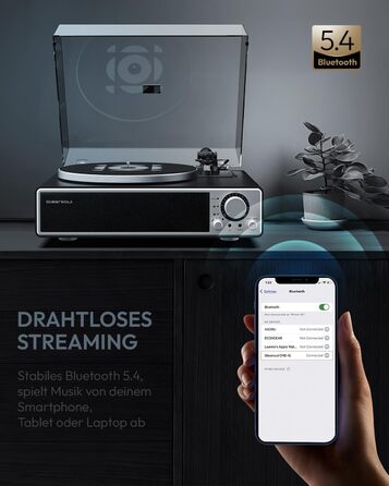 ONE-Q HiFi-програвач вінілу з Bluetooth, вбудованими динаміками, фонокоректором, магнітною голкою AT-3600L, 33/45 об/хв, чорний