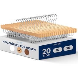 Дерев'яні вішалки для штанів SereneLife з кліпсами (20 шт.), 35,6 x 1,3 x 17 см, для джинсів, шортів, штанів