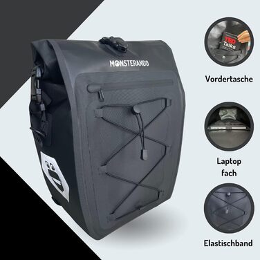 Кофри для багажного бізнесу, Екологічний Перероблений ПЕТ водонепроникний Дорожня сумка-монстр для багажу для велосипеда з відділенням для ноутбука з кількома відділеннями, 27 L-Black