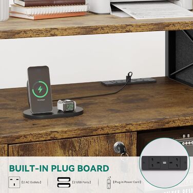 Підставка для принтера YITAHOME з розетками, роликова, з полицею та кишенькою, з замком для документів, для дому/офісу (колір: коричневий)