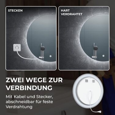 Дзеркало для ванної кімнати BR Bringer LED Round 80см з підсвічуванням, антизапарюванням, димуванням, 3 кольори світла, сенсорне управління та функція пам'яті (BRRS201)