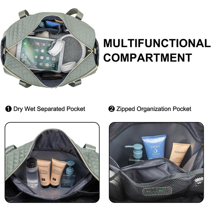 Спортивна сумка LOVEVOOK для жінок з відділенням для ноутбука, 35L, сіро-зелений колір