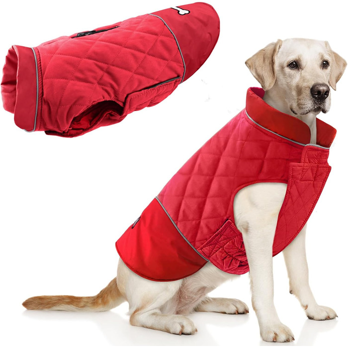 Зимова куртка Idepet Windproof Dog Coat з отвором для шлейки для маленьких/середніх собак (3XL, червоний)