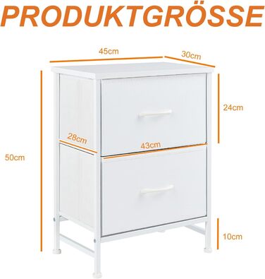 Набір приліжкових тумбочок DUMOS (2 шт.) з ящиком, індустріальний стиль, білий | Приліжкові столики для спальні, дитячої, вітальні | Набір для зберігання