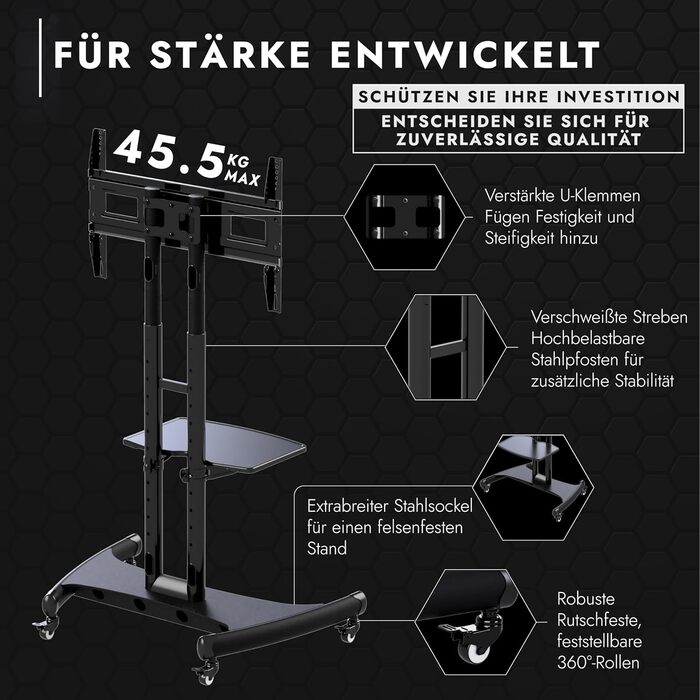 Підставка для телевізора Invision на колесах для екранів 32-75 дюймів, мобільна, регульована по висоті, до 45.5 кг, VESA 600x400, GT1200 ScreenStation