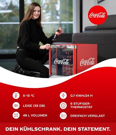 Міні-холодильник для напоїв °CUBES Original Red (48л) зі скляноюю дверцятою, енергоефективний та безшумний, для офісу, геймінгу та вечірок