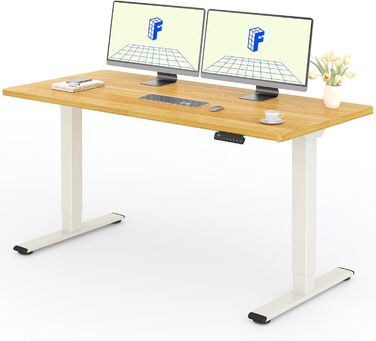 Регульований за висотою стіл FLEXISPOT з 2 моторами та стільницею 25 мм, ергономічний офісний стіл - акорн, біле каркас. Акорнова стільниця + білий каркас (акорнова стільниця + піно-білий каркас, 160 x 80 см)