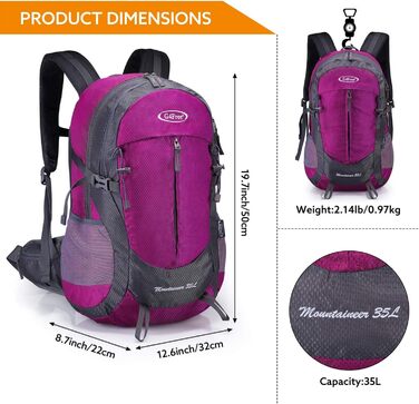 Водонепроникний туристичний рюкзак з чохлом від дощу Відкритий рюкзак Трекінгові рюкзаки для кемпінгу походів і сходжень (рожево-червоний), 4Free 35L