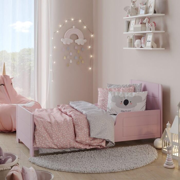 Дерев'яне дитяче ліжко URBNLIVING з бортиками для безпеки, для дівчаток та хлопчиків, в стилі Rose