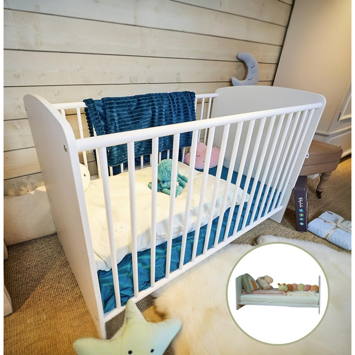 Дитяче ліжечко Storm I 2 в 1 ліжечко трансформується в дитяче ліжечко 60х120 см без матраца (60 х 120 см, біле - з матрацом)