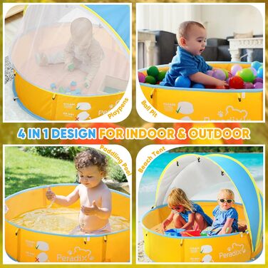Дитяче басейн-тент Peradix 4-в-1 з UV захистом, басейн з кульками, москітна сітка, ігровий намет для дітей, літній басейн для ігор (блакитно-жовтий)