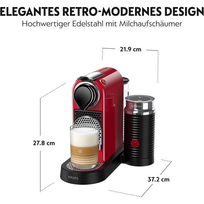 Кавомашина Nespresso Krups Citiz & Milk XN741B - червона, автоматичне відключення, 1 л резервуар для води, 1260 Вт