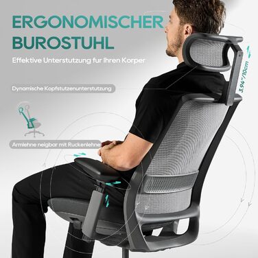 Ергономічне крісло Colamy для офісу, чорне: регульована глибина сидіння, 4D підлокітники, підтримка попереку (до 136 кг)