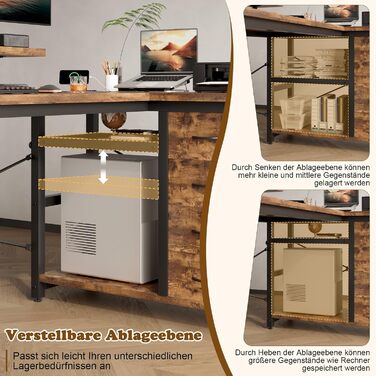 Кутовий стіл Devoko з 4 висувними ящиками з тканини, 2 розетками та 2 USB-портами, для дому та офісу, ігор, білий, 140x80 см