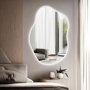 LED дзеркало для ванної кімнати з підсвічуванням 70x50 см, холодне світло 6000K, енергозберігаюче, диммер, антизапітніння