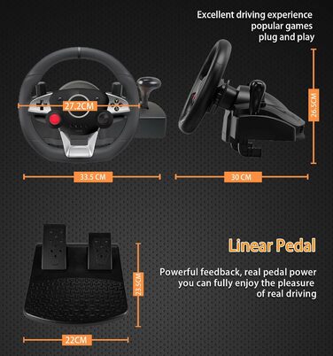 Ігровий кермо VooFun Racing Wheel для PC/PS4/Switch/PS3/Xbox One/Xbox 360 з педалями, 270°, чорний