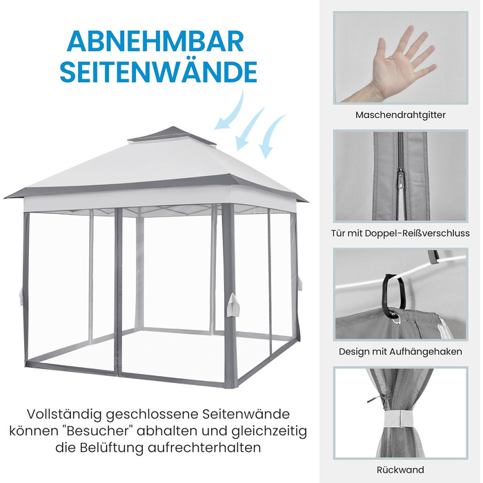 Павільйон Yaheetech 3.3x3.3м, водовідштовхуючий, з москітною сіткою, регульована висота, для саду та відпочинку