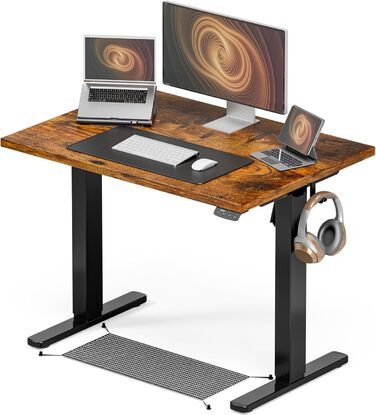 Електричний стіл з регулюванням висоти 120x60 см з функцією пам'яті, для офісу та дому. Білий колір, керування кабелями та гачки.